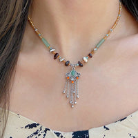KarmaRipple's Tibetan Gemstone Stone Bronze Fortune Tassel Pendant Necklace