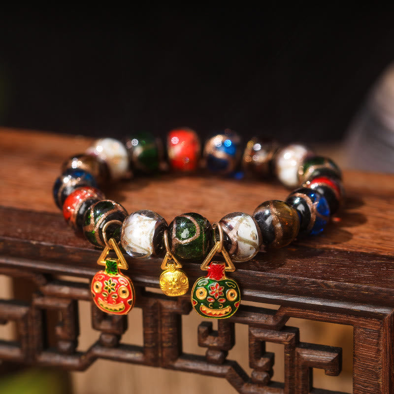 KarmaRipple's Five Elements Gold Swallowing Beast Family Talisman Liuli Glass Bead Fortune Bracelet p31