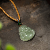 KarmaRipple's Laughing Buddha Jade Lotus Prosperity String Pendant Necklace