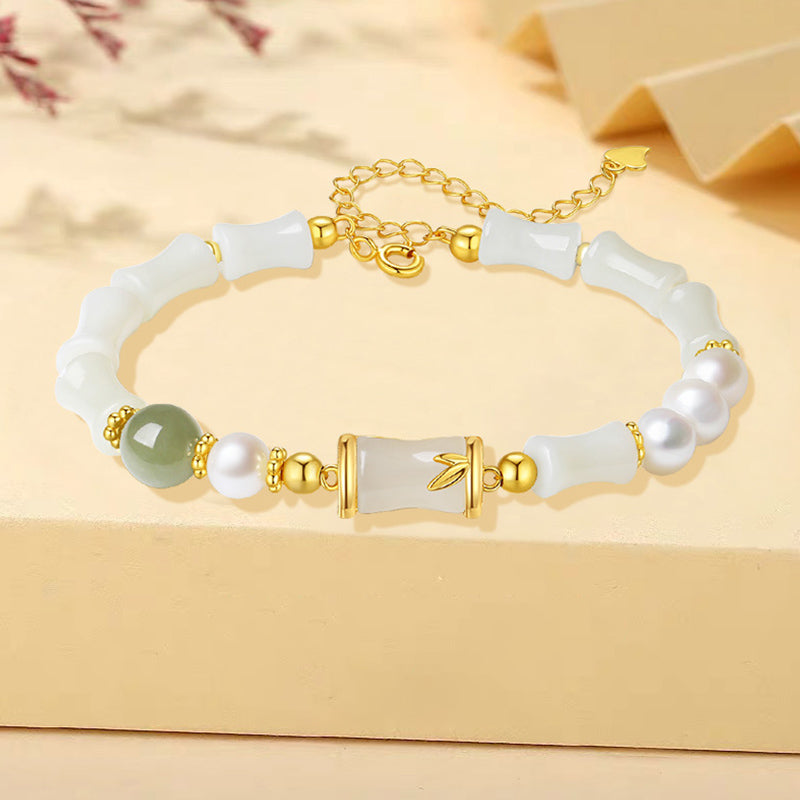 KarmaRipple's 925 Sterling Silver Authentic Hetian Ivory Jade Bamboo Fortune Blessing Bracelet p6