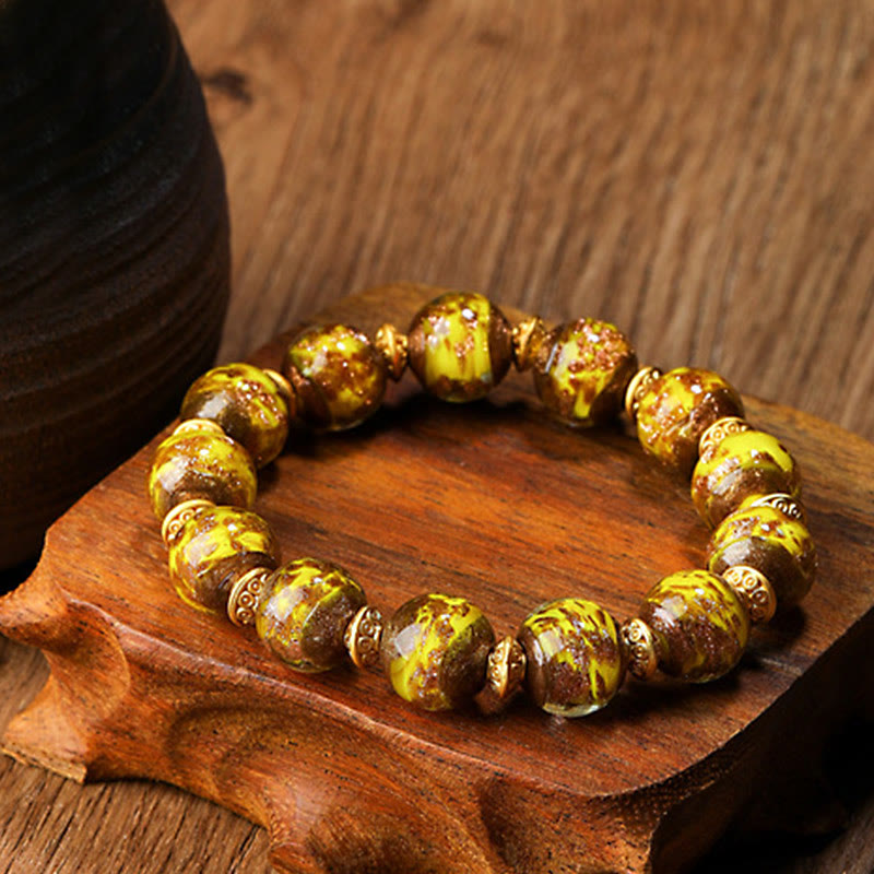KarmaRipple's Gold Swallowing Beast Family Talisman Liuli Glass Bead Fortune Bracelet p28