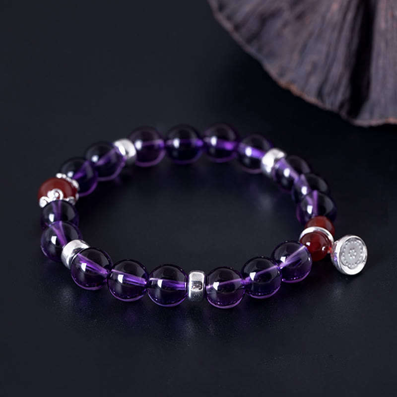 KarmaRipple's 925 Sterling Silver Authentic Amethyst Red Agate Lotus Positive Bracelet p5