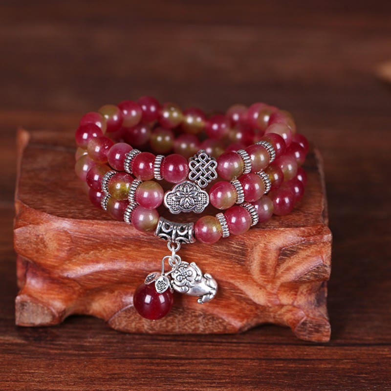 KarmaRipple's Authentic Watermelon Tourmaline PiXiu Elephant Positive Triple Wrap Bracelet p1