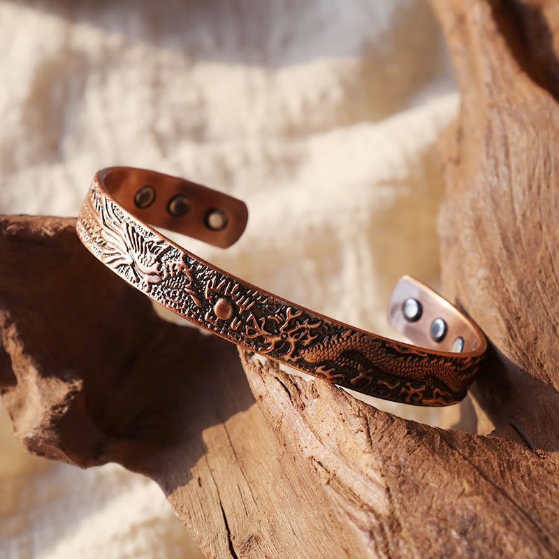 KarmaRipple's Dragon Phoenix Magnetic Solid Bronze Cuff Bracelet Bangle p3