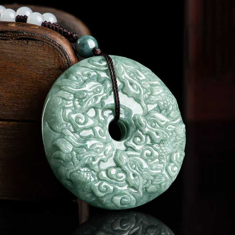 KarmaRipple's Year of the Dragon Authentic Jade Nine Dragons Peace Buckle Protection Pendant Necklace p3