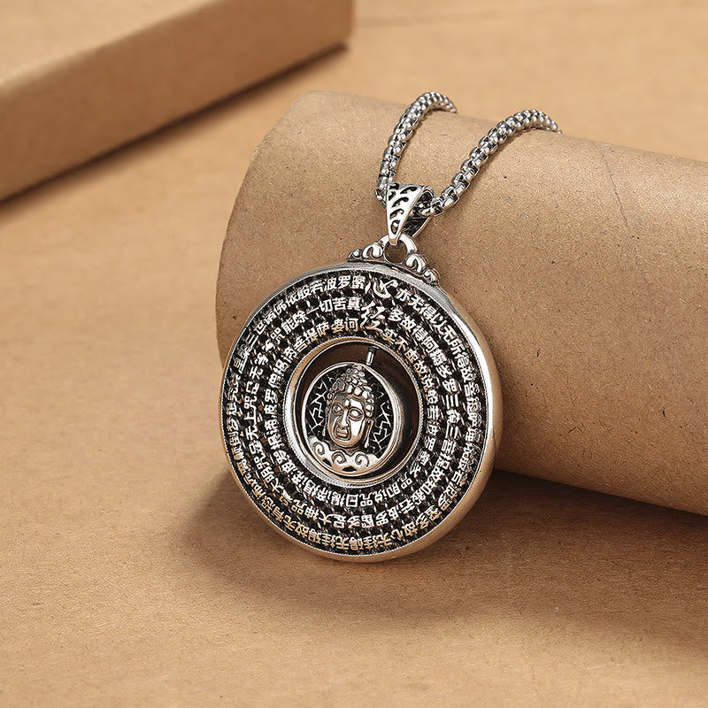 KarmaRipple's Heart Sutra Buddha Carved Peace Buckle Design Serenity Rotatable Pendant Necklace p2