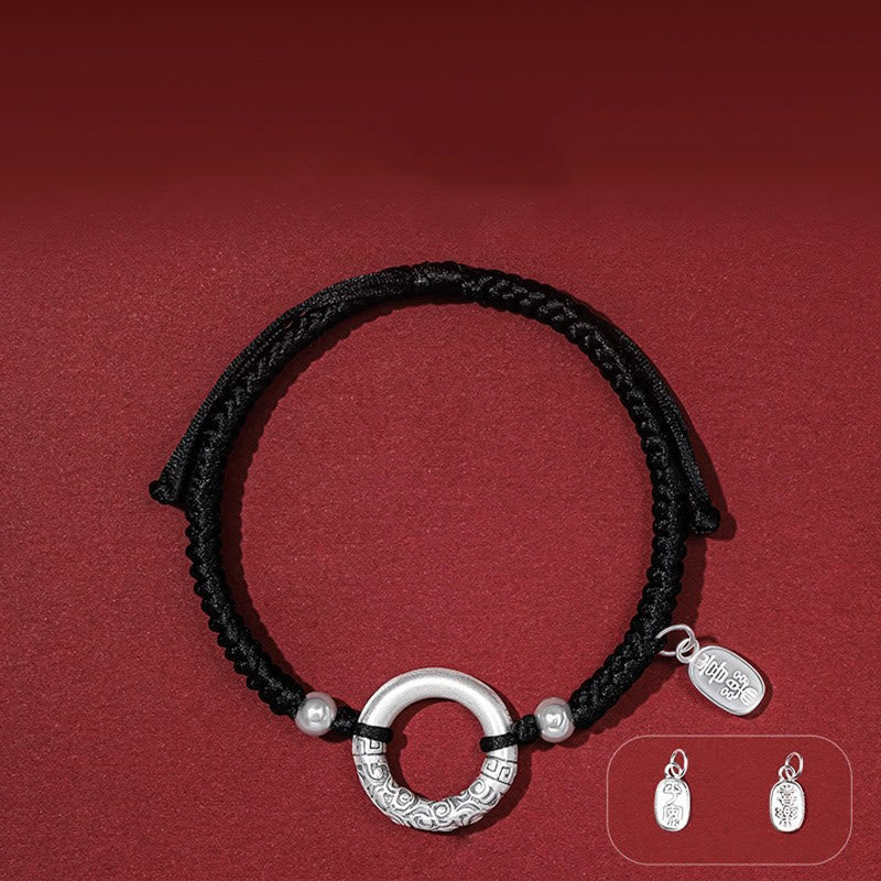KarmaRipple's 925 Sterling Silver Black Onyx Peace Buckle Fu Character Talisman Bracelet p6