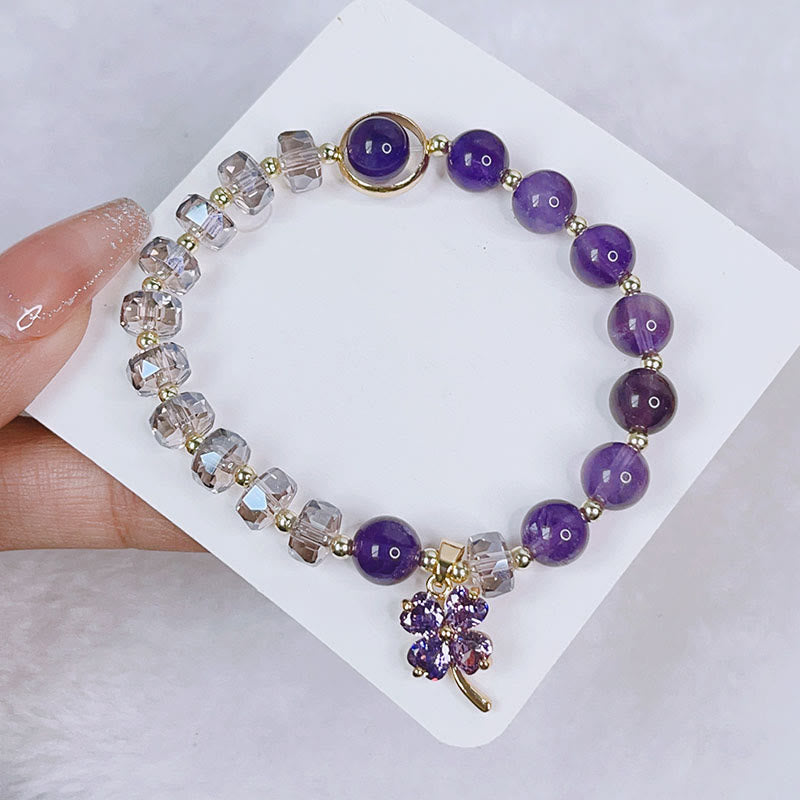 KarmaRipple's Amethyst Gemstone Four Leaf Clover Balancing Talisman Bracelet p3