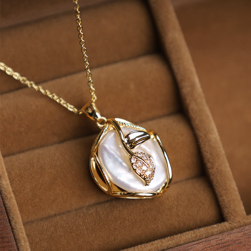 KarmaRipple's 18K Gold Plated Bronze Authentic Baroque Pearl Flower Sincerity Pendant Necklace p2