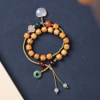 KarmaRipple's Green Sandalwood Chalcedony Peace Buckle Talisman Soothing Double Wrap Bracelet