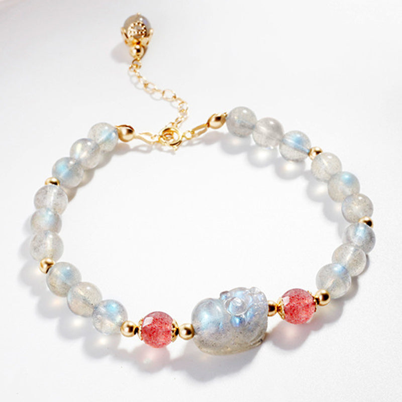 KarmaRipple's Moonstone Strawberry Quartz PiXiu Balancing Bracelet p9