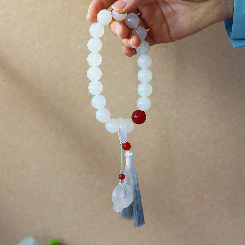 KarmaRipple's Ivory Agate Red Agate Fortune Wrist Mala Tassels Pocket Mala Car Decoration p2