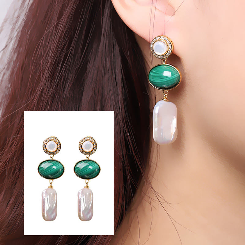 KarmaRipple's 925 Sterling Silver Authentic Baroque Pearl Malachite Balancing Wisdom Drop Earrings p12