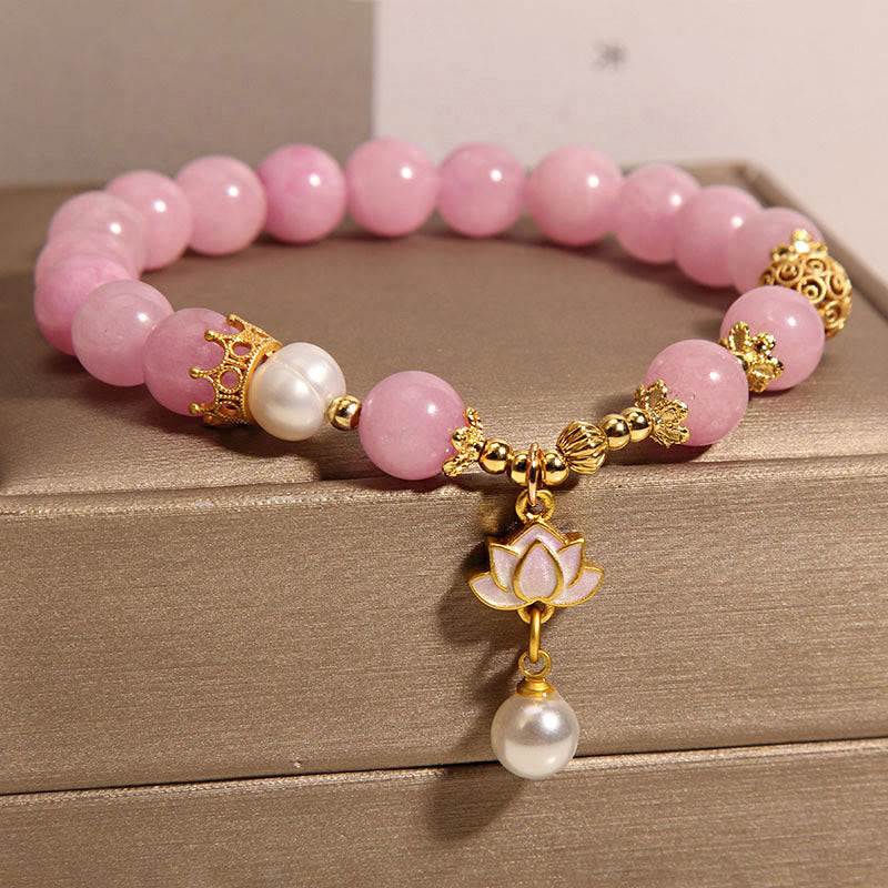 KarmaRipple's Pink Jade Pearl Lotus Talisman Balance Bracelet p2