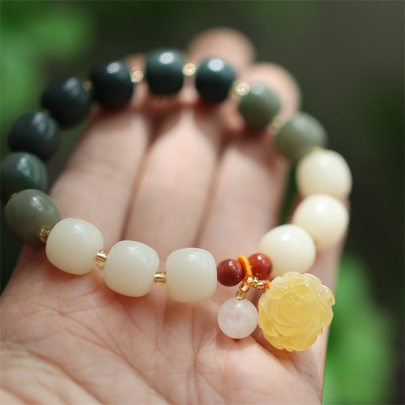 KarmaRipple's Gradient Bodhi Seed Amber Lotus Peace Bracelet p6
