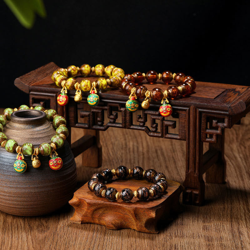 KarmaRipple's Gold Swallowing Beast Family Talisman Liuli Glass Bead Fortune Bracelet p23