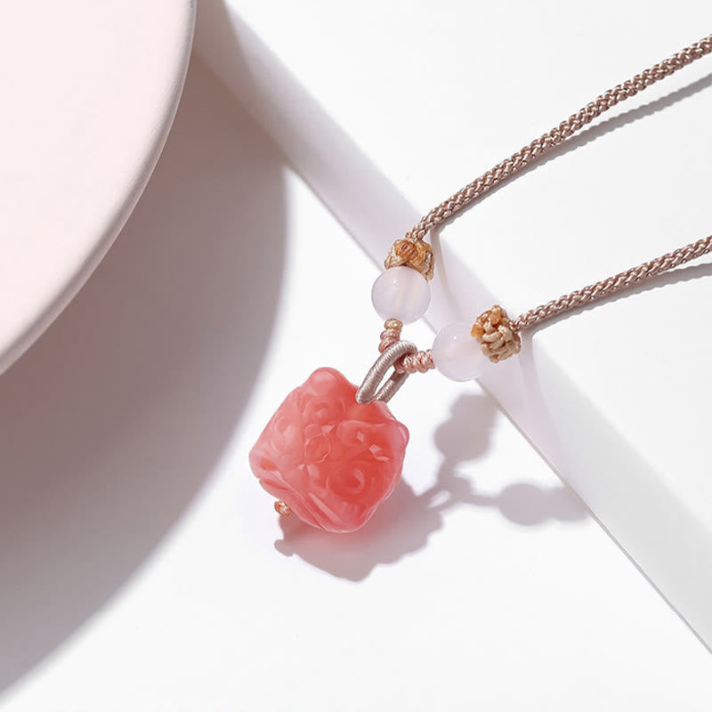 KarmaRipple's Authentic Silver Sheen Obsidian Red Agate Dancing Lion Protection Pendant Necklace p6