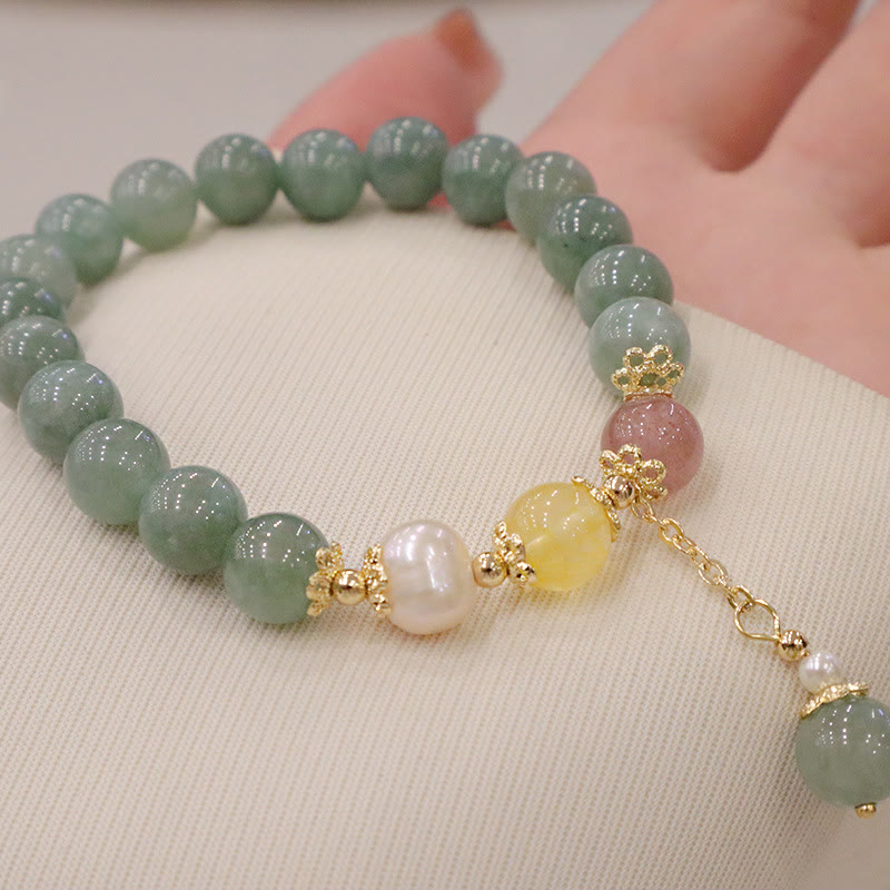 KarmaRipple's Jade Pearl Strawberry Quartz Abundance Fortune Bead Talisman Bracelet p3