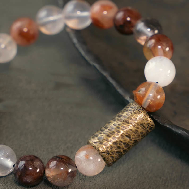 KarmaRipple's Ivory Gemstone Red Hematoid Quartz Gold Rutilated Quartz Purple Phantom Protection Bracelet p15