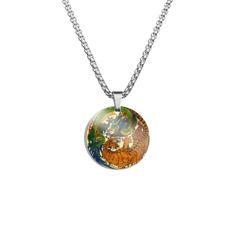 KarmaRipple's Yin Yang Koi Fish Dragon Titanium Steel Balance Pendant Necklace ( p25