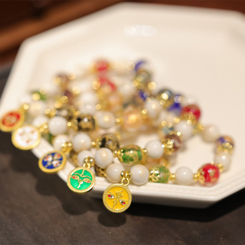 KarmaRipple's Tibetan Five God Of Wealth Fortune Liuli Glass Bead Incense Ash Porcelain Bead Talisman Bracelet p7