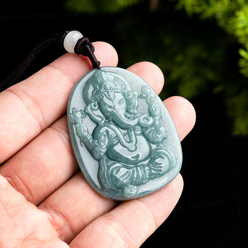 KarmaRipple's Authentic Jade Ganesh Ganpati Elephant Protection Amulet Pendant Necklace p5