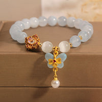 KarmaRipple's Aquamarine Cat's Eye Balancing Butterfly Pearl Talisman Bracelet
