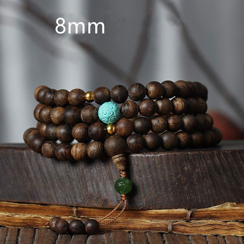 KarmaRipple's 108 Mala Beadwork Nha Trang Agarwood Turquoise Prayer Meditation Bracelet Mala p2