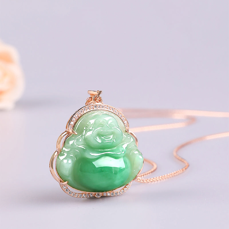 KarmaRipple's 925 Sterling Silver Laughing Buddha Authentic Jade Prosperity Pendant Chain Necklace p15