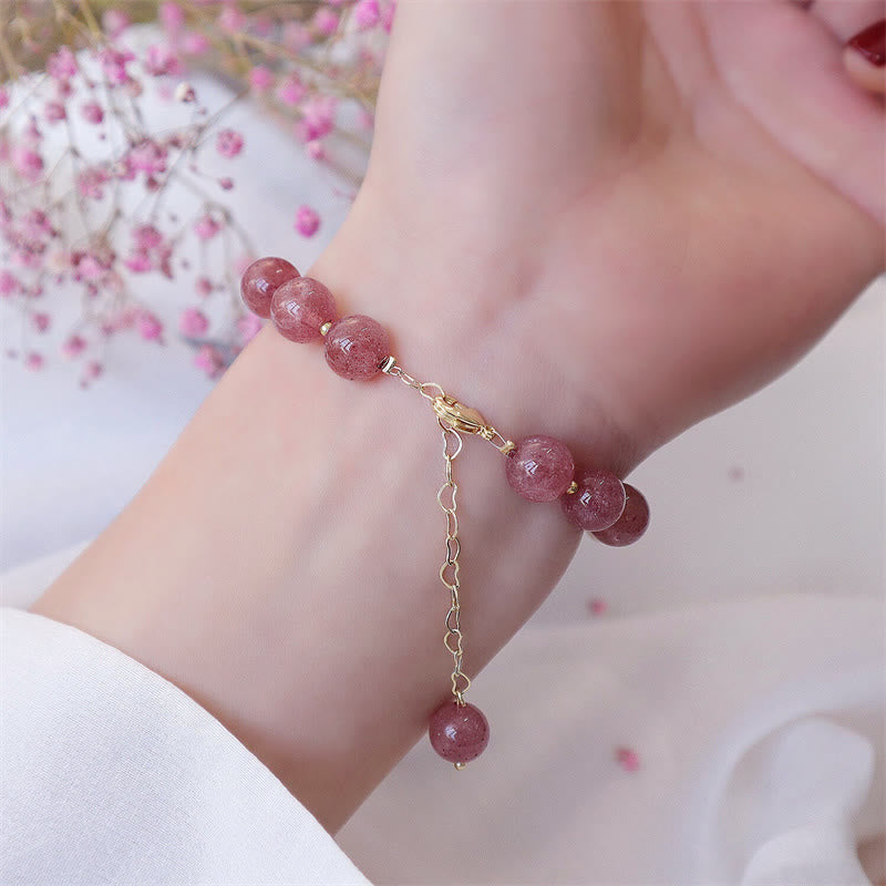 KarmaRipple's Authentic Strawberry Quartz Pearl Four Leaf Clover Love Bracelet p7