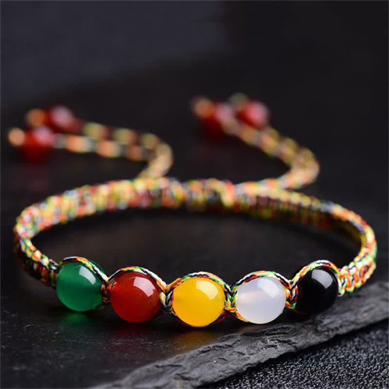 KarmaRipple's Colorful Agate Metal Wood Water Fire Earth Five Elements String Bracelet p9