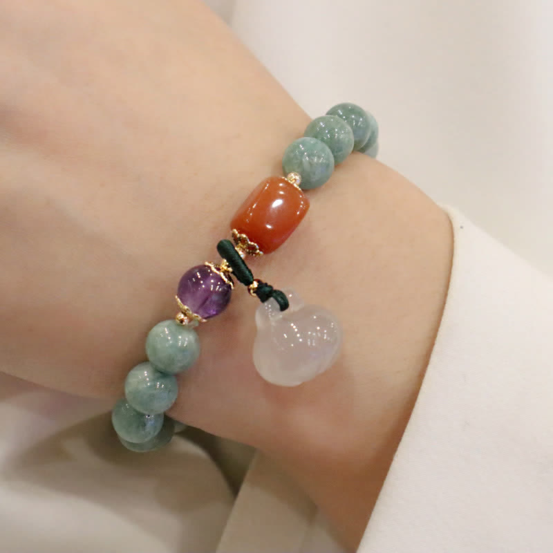KarmaRipple's Cyan Jade Lotus Pumpkin Wish Peace Buckle Amethyst Gemstone Balancing Bracelet p2