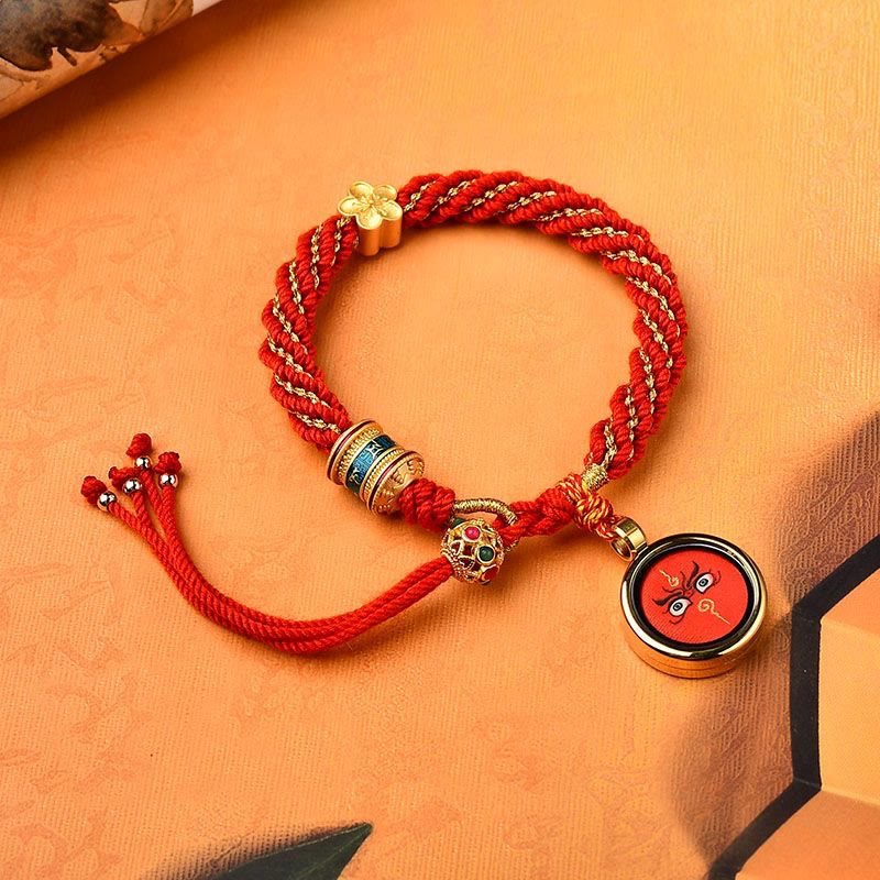 KarmaRipple's Tibet Handmade Five God Of Wealth Fortune Thangka Amulet Prayer Wheel Flower Talisman Weave String Bracelet p26