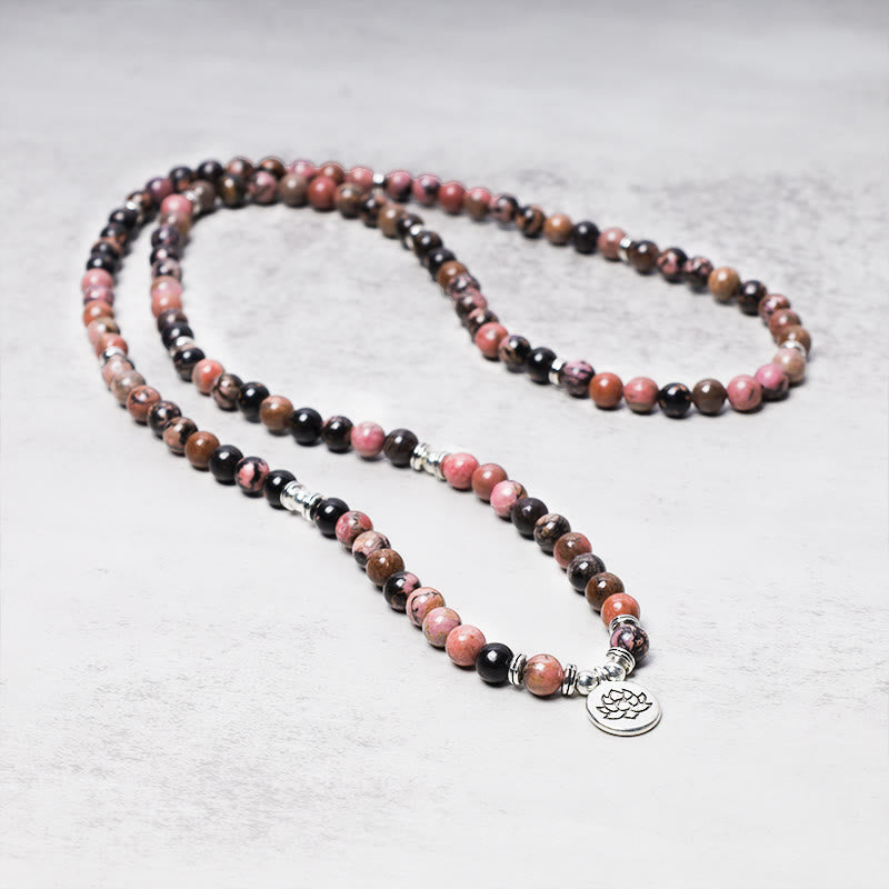 KarmaRipple's 108 Mala Beadwork Rhodonite Lotus Compassion Energy Bracelet p3