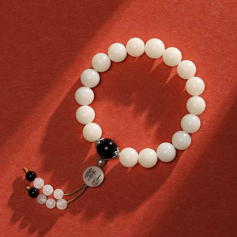 KarmaRipple's Bodhi Seed Red Agate Black Obsidian Pink Gemstone Rutilated Quartz Peace Wrist Mala Bracelet p2