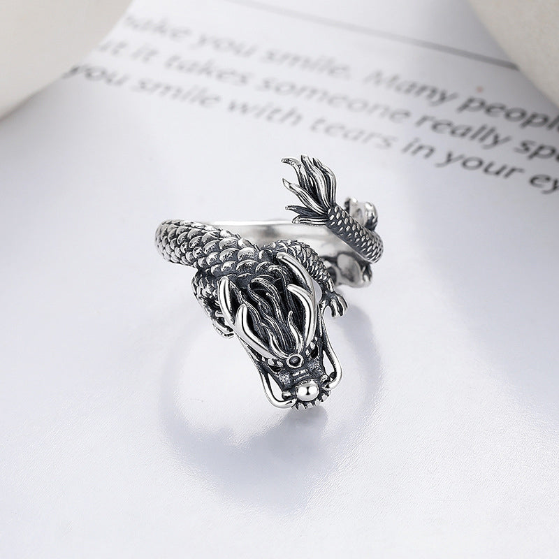 KarmaRipple's Vintage 925 Sterling Silver Year Of The Dragon Design Fortune Metal Ring p3