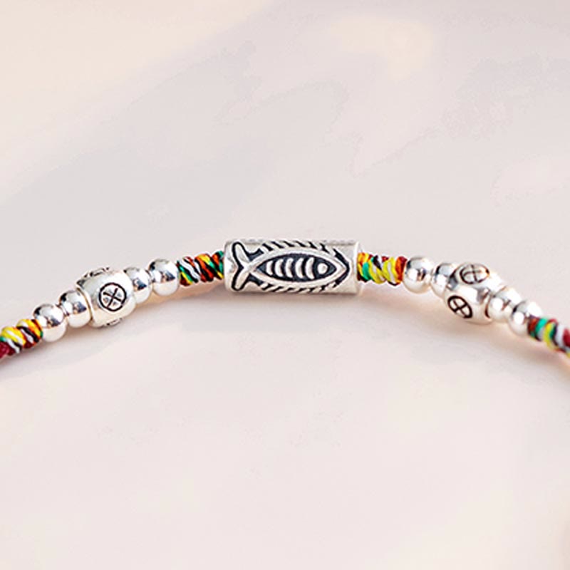 KarmaRipple's 925 Sterling Silver Fortune Koi Fish Woven Colorful String Bracelet Anklet p6