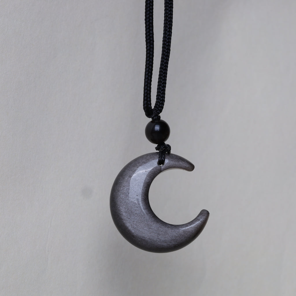 KarmaRipple's Authentic Silver Sheen Obsidian Star Crescent Moon Protection Pendant Necklace p2