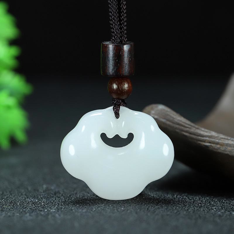 KarmaRipple's Tianshan Jade Golden Silk Jade Chinese Lock Talisman Abundance Pendant Necklace p3