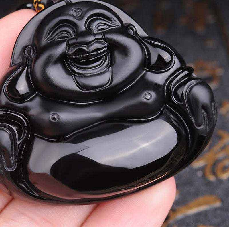 KarmaRipple's Laughing Buddha Black Obsidian Transformation Necklace Pendant p4