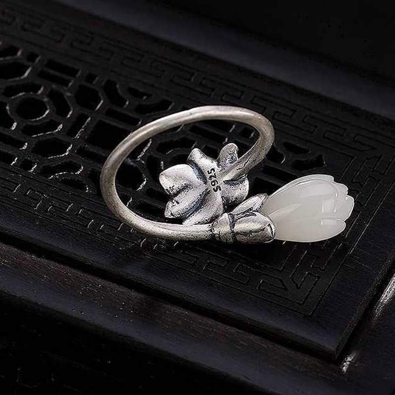 KarmaRipple's Jade Lotus Bronze Balance Balancing Adjustable Ring p11