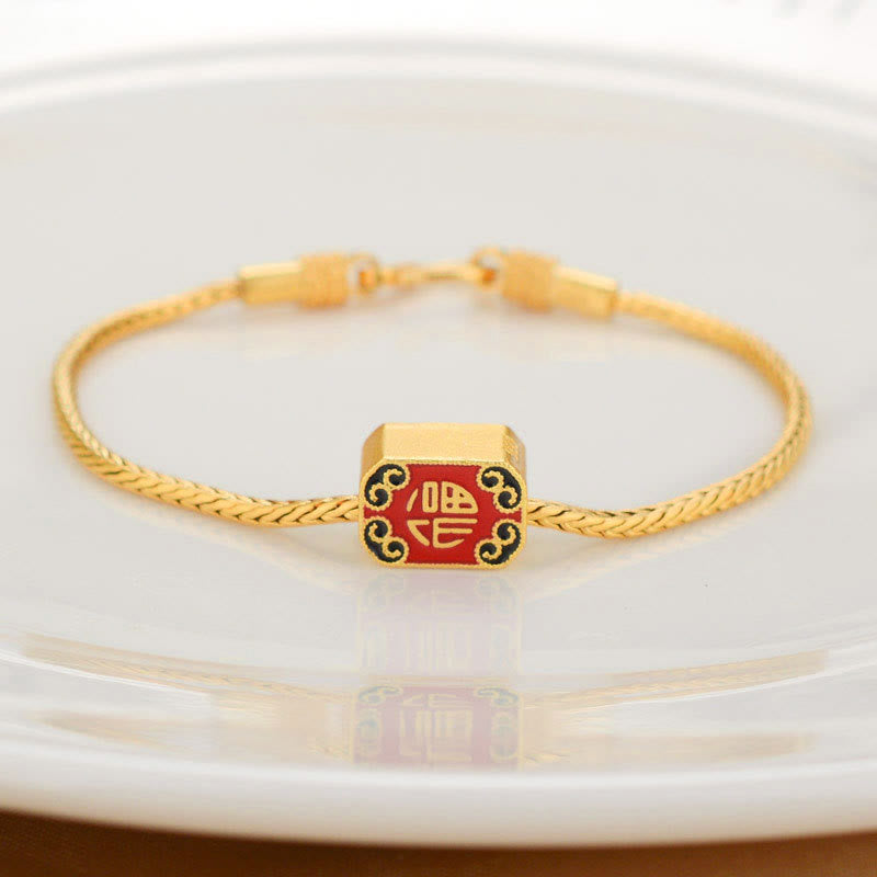 KarmaRipple's Tibetan 18K Gold Om Mani Padme Hum Fortunate Koi Fish Fu Character Ingot Bronze Coin Peace Bracelet p6