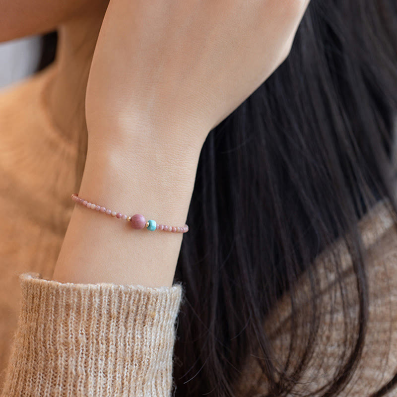 KarmaRipple's 14K Gold Plated Authentic Rhodonite Loving Energy Chain Bracelet p12