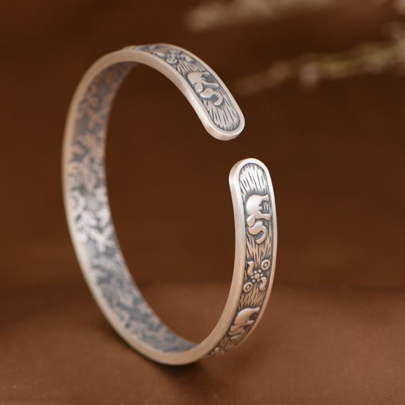 KarmaRipple's 999 Sterling Silver Elephant Strength Wisdom Bracelet Cuff Bangle p3