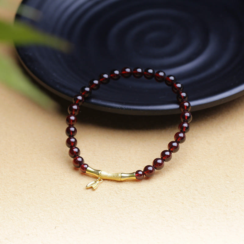 KarmaRipple's 14K Bronze Plated Gold 925 Sterling Silver Plated Gold Authentic Garnet Bamboo Protection Bracelet p2
