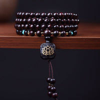 KarmaRipple's 108 Mala Beadwork Tibetan Small Leaf Red Sandalwood Lotus Balance Bracelet