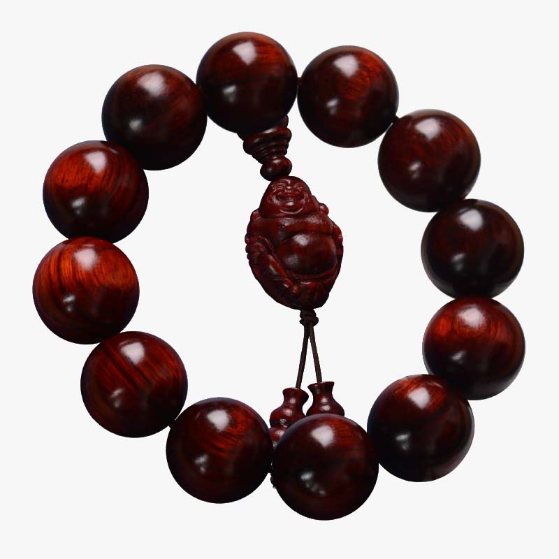 KarmaRipple's Small Leaf Red Sandalwood Laughing Buddha God of Wealth Protection Bracelet p24