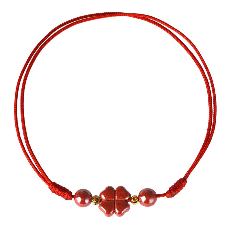 KarmaRipple's Four Leaf Clover Cinnabar Blessing Calm String Bracelet Anklet p21