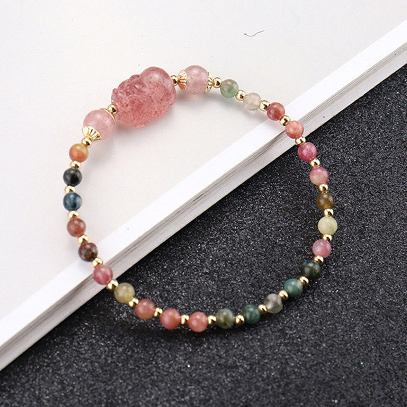 KarmaRipple's Authentic Tourmaline Garnet Strawberry Quartz PiXiu Moonstone Protection Bracelet p5