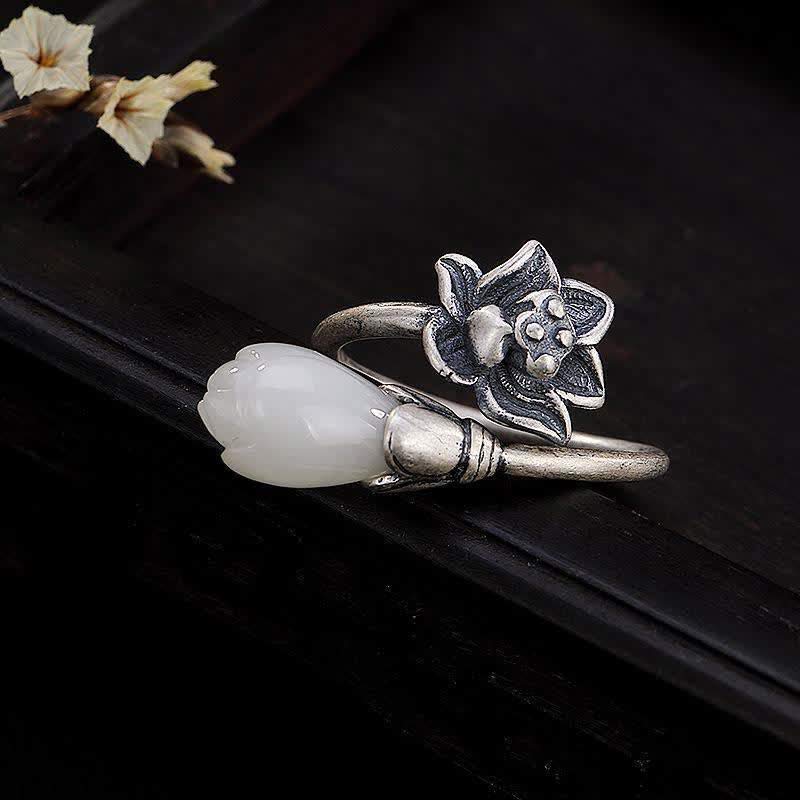 KarmaRipple's Jade Lotus Bronze Balance Balancing Adjustable Ring p16